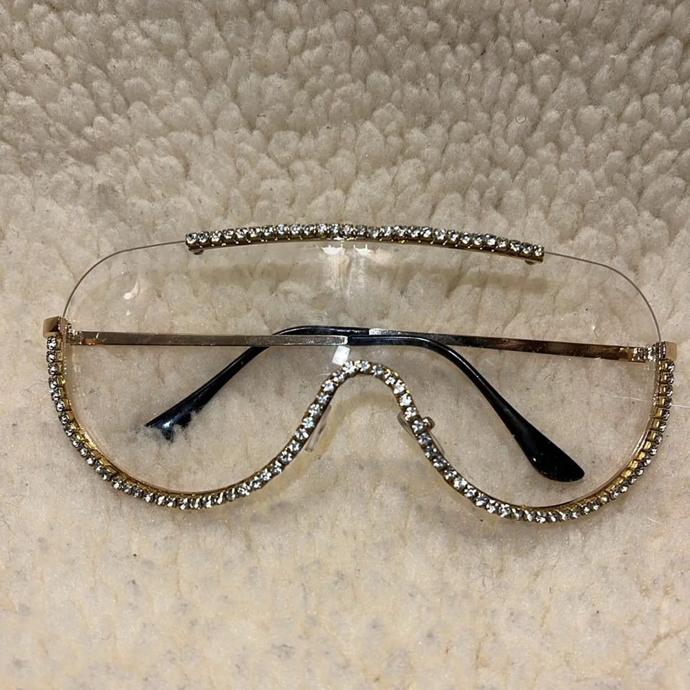 Crystal Embellished Gold and Black Sunglasses